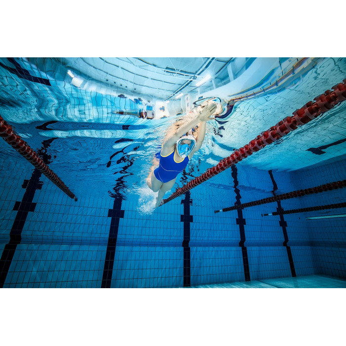 Маска для снорклінгу та дайвінгу Aqua Speed Full Face – повна маска з трубкою, 180° панорама, блакитно-чорна, L-XL