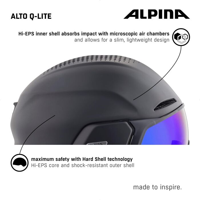 Лижний шолом Alpina Alto Q-Lite з посиленим захистом, контрастним візором, для дорослих, розмір 51-55 см, сірий-рожевий матовий
