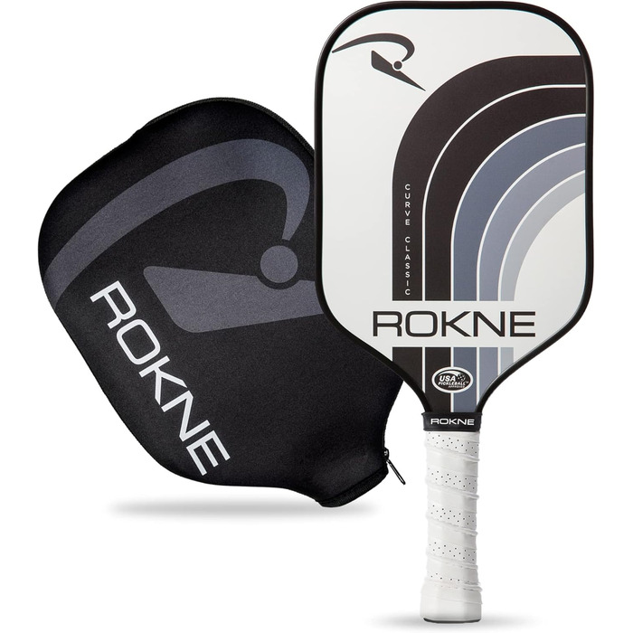 Професійна ракетка для піклболу ROKNE Curve Classic, скловолокно, сертифікована USAPA, ProGrit текстура для максимального обертання та потужності, з чохлом