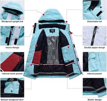 Жіночий комплект гірськолижний (куртка та штани) ALSOGO, чорний, 2XL, водонепроникність 10.000 мм, тепла зимова куртка з капюшоном, для катання на лижах та сноуборді