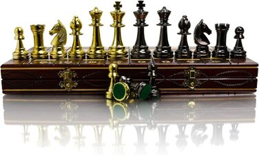 Шаховий набір Staunton 40см, фігури з металізованого пластику, дерев'яна шахівниця, фігури з металевим навантаженням, жовтий колір