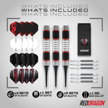 Дарти RED DRAGON Axis Softip 18/20g Tungsten - комплект (стрілки, пір'я, дротики, кейс)