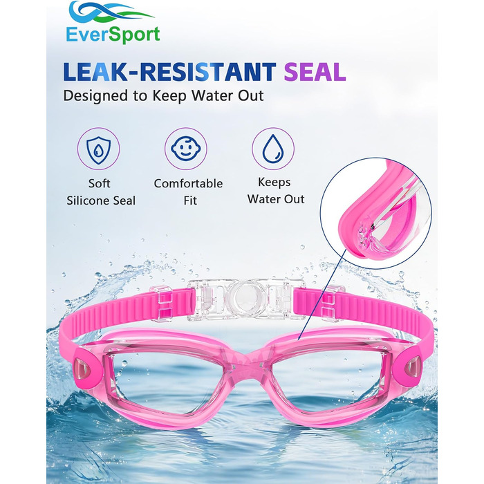 Дитячі плавальні окуляри Kinder-Schwimmbrille (2 шт.) – прозорі, антифог, анти-UV, водонепроникні, з навушниками та фіксатором для носа, для дітей 5-15 років