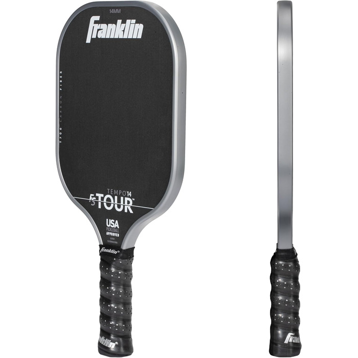 Професійна ракетка для піклболу Franklin Sports Pro FS Tour Series T700 з вуглецевого волокна, 14/16 мм, сірий, синій, рожевий, офіційно затверджена USA Pickleball