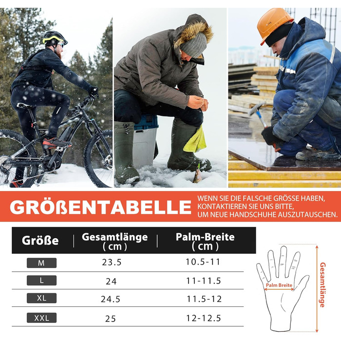 Велосипедні рукавички HIKENTURE: теплі, вітростійкі, з антиковзаючою поверхнею та підтримкою сенсорного екрану. Чорні рукавички з повним пальцем для чоловіків та жінок. Підходять для катання взимку та восени. Розмір M