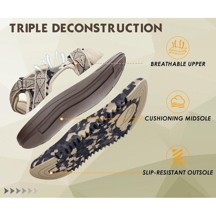 Чоловічі сандалі Oncaі Wandersandalen Trekking Ortho – зручні ортопедичні сандалі для відпочинку та спорту, розмір 44.5 EU, колір бежево-коричневий камуфляж