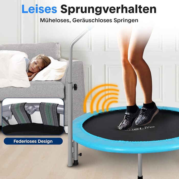 Трамплін SereneLife для дому, діаметр 102 см – складний ребаундер з регульованою висотою та пружинним ефектом, до 150 кг, для кардіотренувань та спорту, небесно-блакитний
