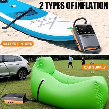 Електрична SUP-насос 13500mAh SUP Pumpe: 20 PSI, 12V DC, Автоматичне вимкнення, 6 насадок для SUP-дошок, матраців, каяків та човнів (Оранжевий)
