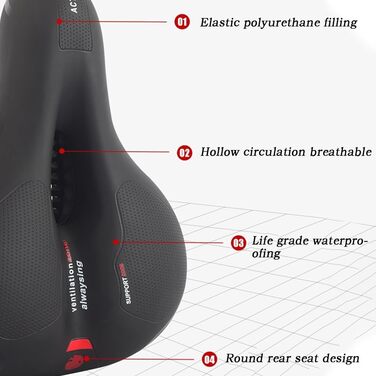 Велосипедне сідло гелеве, комфортне, широке, дихаюче, водонепроникне для жінок та чоловіків