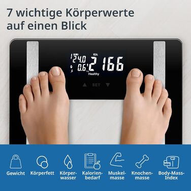 Ваги для тіла ADE Ines з аналізом складу тіла (жир, м'язи, ВМІ) | До 200 кг | Білий/Чорний