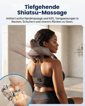 Бездротовий масажер для шиї та плечей COMFIER Shiatsu з підігрівом: 4D глибокий масаж, 3 режими, PU-шкіра, чорний