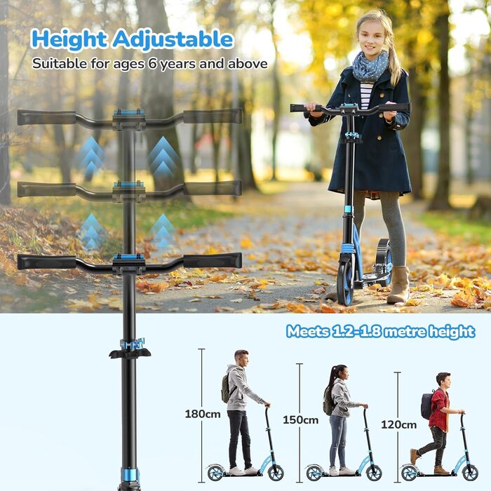 Дитячий ролер Roller Kinder з алюмінію, регульована висота, складна конструкція, подвійна підвіска, до 100 кг, синій