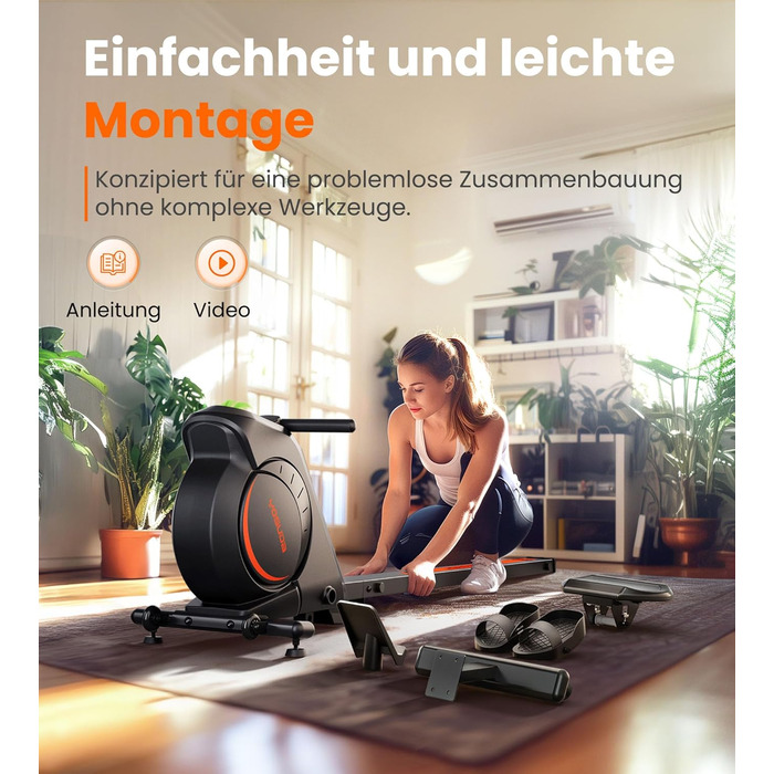 YOSUDA 02-Magnetic Pro: Гребний тренажер для дому, ультратихий, з магнітним опором, 16 рівнів, LCD-дисплей, компактний, до 160 кг