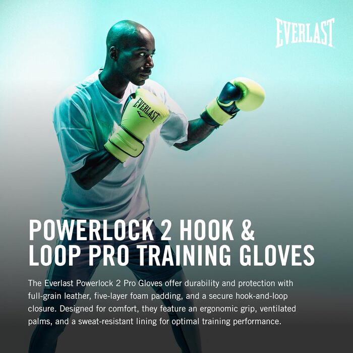 Боксерські рукавички Everlast Powerlock 2 Pro: для спарингу, тренувань з мішком та захисту зап'ястя. Оригінальні рукавички Everlast Gear, 12oz, NEON YELLOW