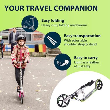 Самокат HUDORA BigWheel 205 з алюмінію, складаний, регульований, міський, для дітей та дорослих, до 100 кг