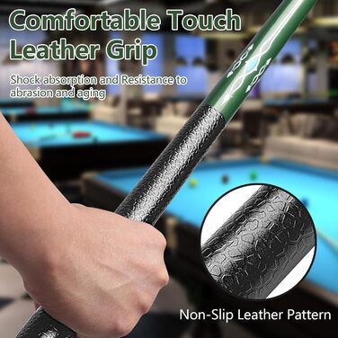 Більярдний кий 18/19/20/21 oz, 58' - професійний кий для більярду з наконечником 13mm, 1/2 кий для ігор 8/9 куль (зелений, 19oz)