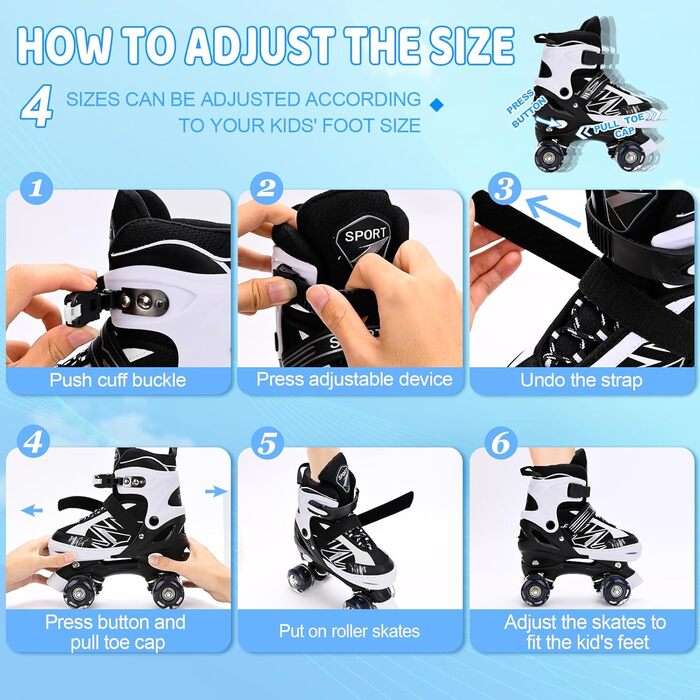 Дитячі ролики DUZSKJ для хлопчиків та дівчаток, регульовані, з підсвіткою, 4 розміри, для початківців