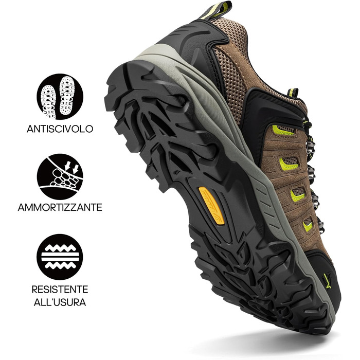 Чоловічі водонепроникні трекінгові черевики NORTIV - легкі, для хайкінгу та кемпінгу (43 EU, широка колодка, чорний, коричневий, жовтий, замша)