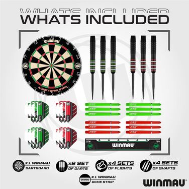 Професійний дартс-набір WINMAU Masters Pro Premium з борстяною мішенню, дротиками, хвостовиками, окі-стрічкою для дорослих