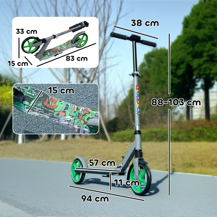 AIYAPLAY Scooter Дитячий складаний дитячий самокат з регульованою висотою керма, 2 великими колесами, заднім крилом гальма, самокат Kick Scooter для дітей 6-12 років зелений | Аосом