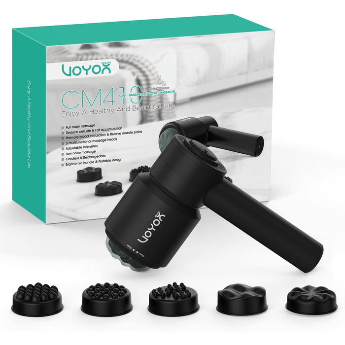 VOYOR HEALTH ручний електричний масажер від целюліту для шиї, плечей, живота, талії та стегон, модель CM410, чорний