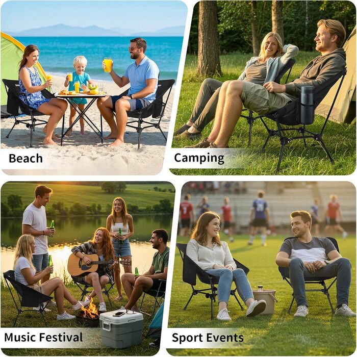 Зручний складаний стул для кемпінгу BeLeEv з 2 кишенями, легкий та компактний, для відпочинку на природі, риболовлі, фестивалів, трекінгу та пляжу