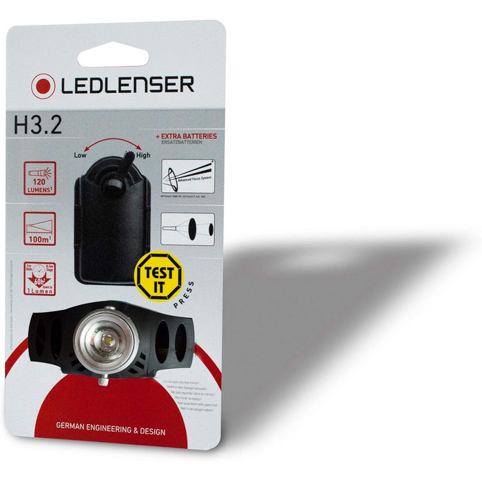 Ліхтар на лоб Ledlenser H3.2: акумуляторний, 600 люмен, регульований фокус, 120 годин роботи, червоне заднє світло, USB-зарядка