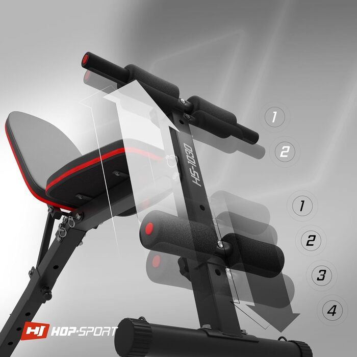 Складана тренувальна лава Hop-Sport HS-1030 з фіксацією ніг, регульована для жиму лежачи та пресу, 18 кг