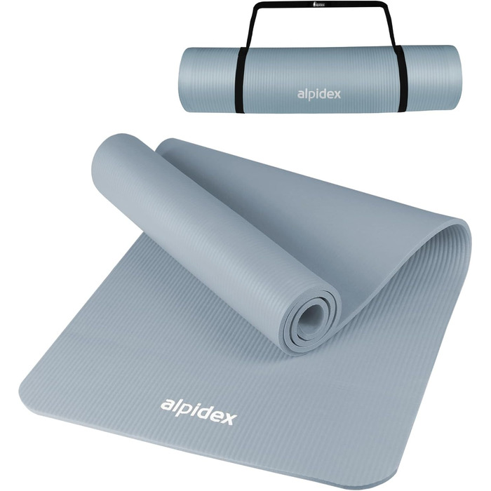 Йога мат ALPIDEX 183x60x0.8 см - нетоксична фітнес-мат з E-Book, ремінком, протиковзким покриттям для гімнастики, йоги, пілатесу, фітнесу, HIIT, фізіотерапії (Ice Blue)