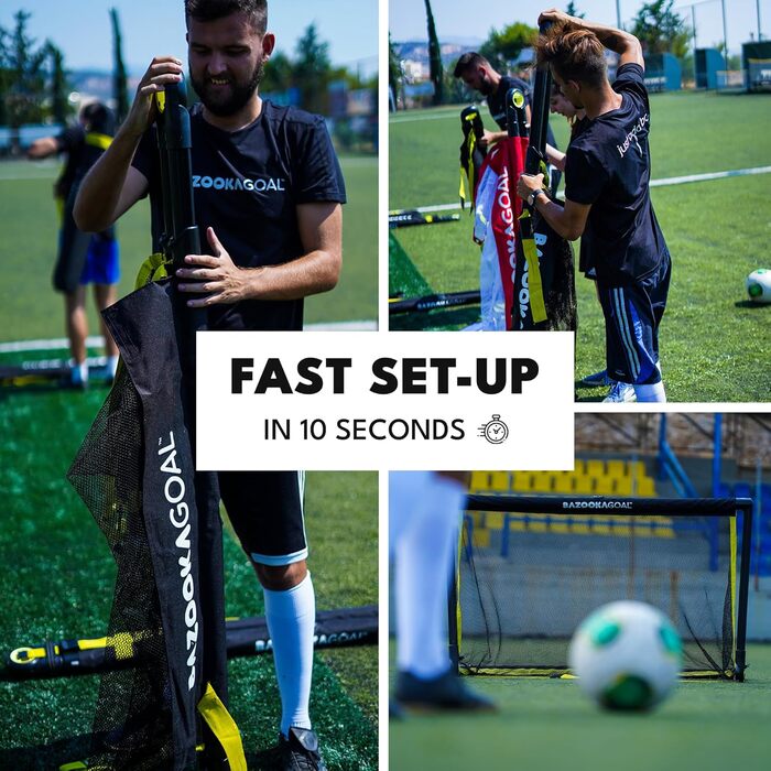 BazookaGoal Оригінальні розкладні ворота для футболу - Mini Pop-Up Tor для дітей та дорослих, 1,20 x 0,75 м, чорний