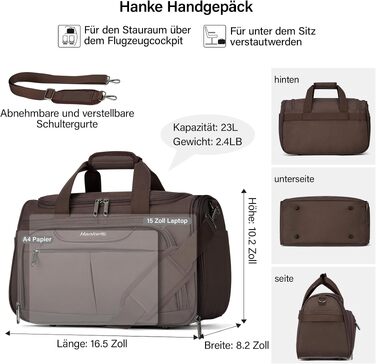 Складана дорожня сумка Hanke 36.5L водонепроникна сумка для подорожей, спортивна сумка для залу та ручної поклажі для жінок та чоловіків, коричнева (42x21x26см)