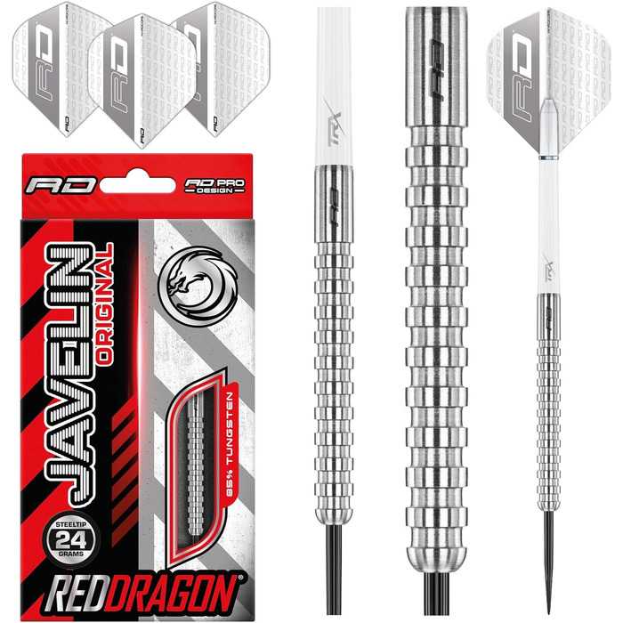 Професійні сталеві дартс-стріли RED DRAGON Javelin 24 г з оперенням та хвостовиками