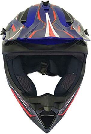 Мотошолом YASE Cross для мотокросу/ендуро/даунхілу, повний захист обличчя, з окулярами, для мопеда/ATV/MTB (чорний/синій/червоний, M (54-55 см))