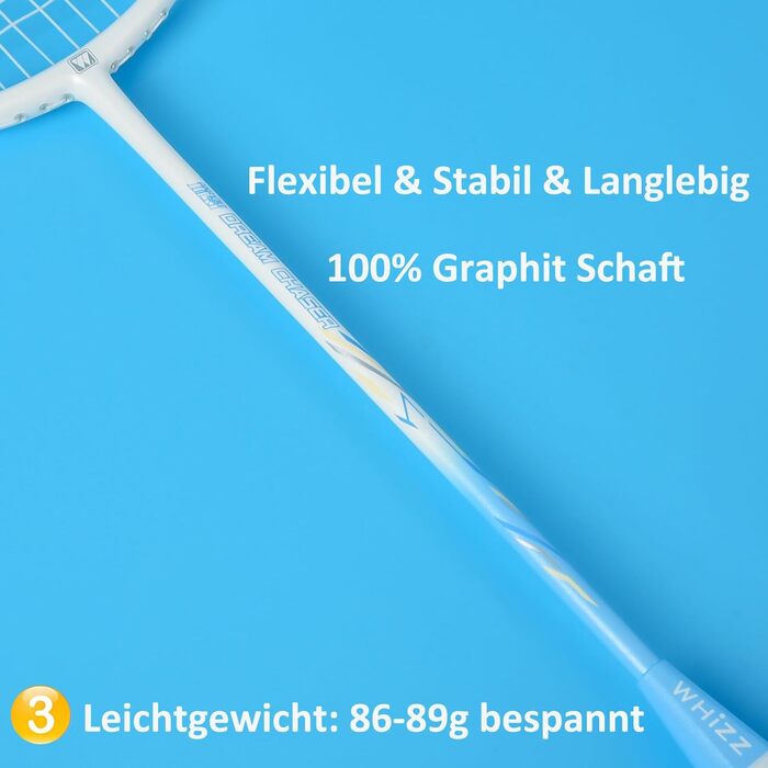 Набір для бадмінтону WHiZZ Carbon: ракетка з графіту, волани, намотки, сумка (синій)
