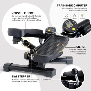 Міні-степер SportPlus 2-в-1: Swing та Up-Down, до 100 кг, чорний, з міцними гідравлічними циліндрами