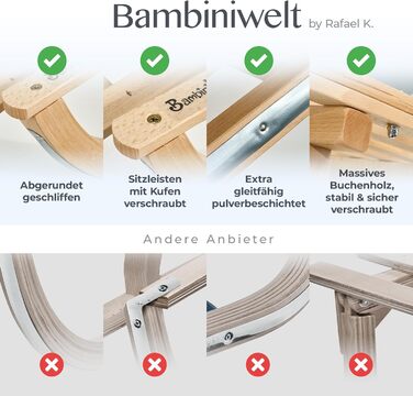 Дитячі санчата Kinderschlitten 90 см з підніжкою - дерев'яні санчата з масивного буку - санчата Davoser з мотузкою та ручкою, міцні, з легкими сталевими чіпками