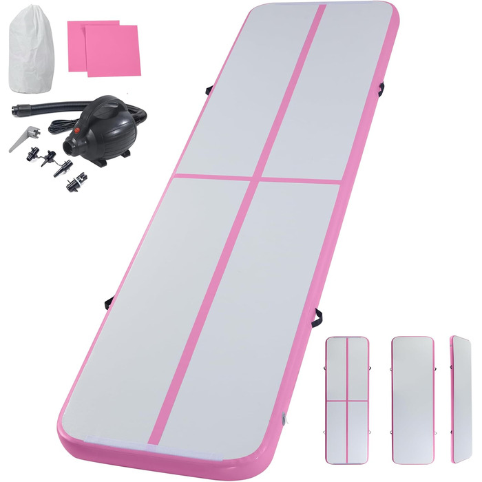 Надувна гімнастична килимок LSLIFE Tumble Track 4м з електричним насосом для гімнастики, йоги, дитячих тренувань, рожевий