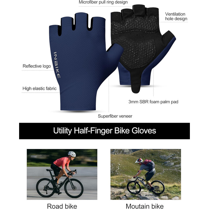 Велосипедні рукавички INBIKE для чоловіків Habfinger, літні, ударостійкі, дихаючі, світловідбиваючі, IHC220, Зелені (XXL, Синій)