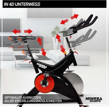 Велотренажер Miweba Sports Profi MS500 для дому, 25 кг маховик, навантаження до 150 кг, пульсомір, плавне регулювання опору, спінбайк, ергометр