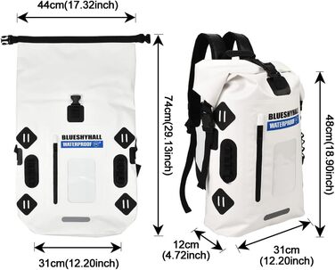 Водонепроникний рюкзак Blueshyhall - містка сумка, спортивна торба, Dry Bag, ролтоп - для водних видів спорту, кемпінгу (білий, 35 л)