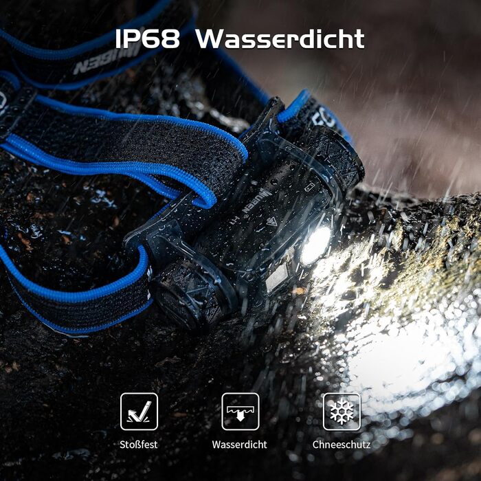 Ліхтарик на лоб WUBEN H1 Pro 1200 Lumen: LED, 10 режимів, USB-C, водонепроникний IP68, для кемпінгу та активного відпочинку