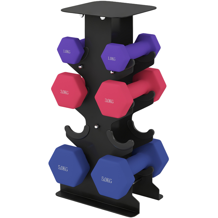 Набір гантелей 3 пари, короткі гантелі з підставкою для зберігання, неслизькі ручки, 1-5 кг, шестигранні