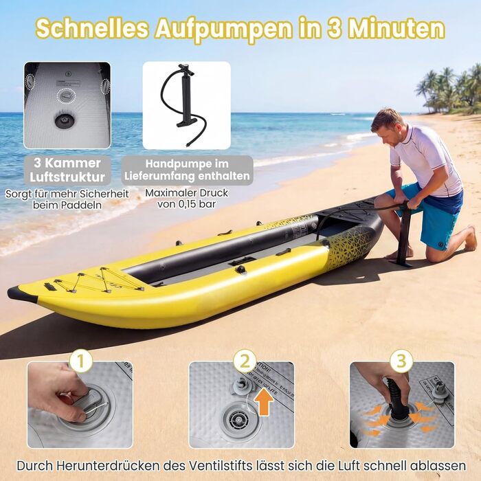 Надувний каяк COSTWAY для 2 осіб з веслами, сидінням EVA та насосом, жовтий