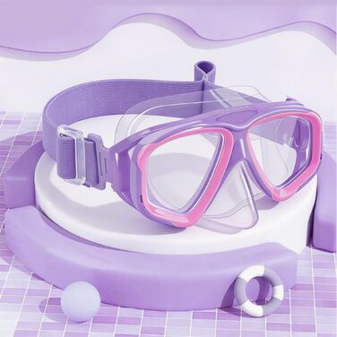 Дитячі окуляри для плавання Vvinca з захистом носа та м'яким ремінцем, безпечні, проти запотівання та водонепроникні, 3-14 років (01-Purple Pink)