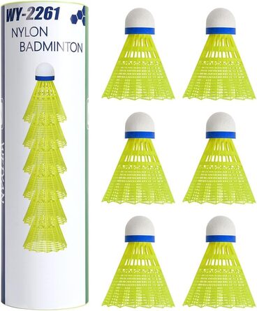 Флінтронік Бадмінтонні м'ячі, 6 шт. Нейлонові м'ячі для бадмінтону, висока стабільність та довговічність, професійні м'ячі для тренувань в приміщенні та на вулиці, відпочинок, спорт, білий (6 шт., жовтий)
