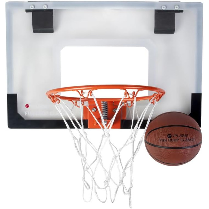 Дитячий баскетбольний кошик Pure2Improve Fun Hoop Classic для кімнати, міні-баскетбольний набір з м'ячем, кільцем, прозорою щиткою, кріпленням на двері