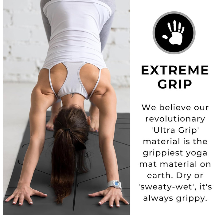Преміум килимок для йоги Plyopic Ultra-Grip Pro — антиковзкий, стійкий до поту, з лініями вирівнювання, для йоги, пілатесу, тренувань, Бікрам та хот-йоги