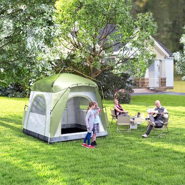 Намет Outsunny Pop-Up для 3 осіб, UV 50+, зелений: сімейний кемпінговий намет з гаком, 4 дверима, вікнами, підлогою та водонепроникністю 1000 мм