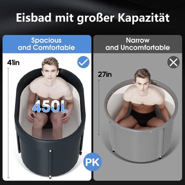 Професійна льодяна ванна для дорослих 450 л з кришкою, для спортсменів, холодна терапія, 105 см