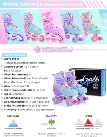 Ролики для дітей 2PM SPORTS: регульовані, рожево-блакитні, для дівчаток-початківців, для катання в приміщенні та на вулиці (M, 32-36 EU)